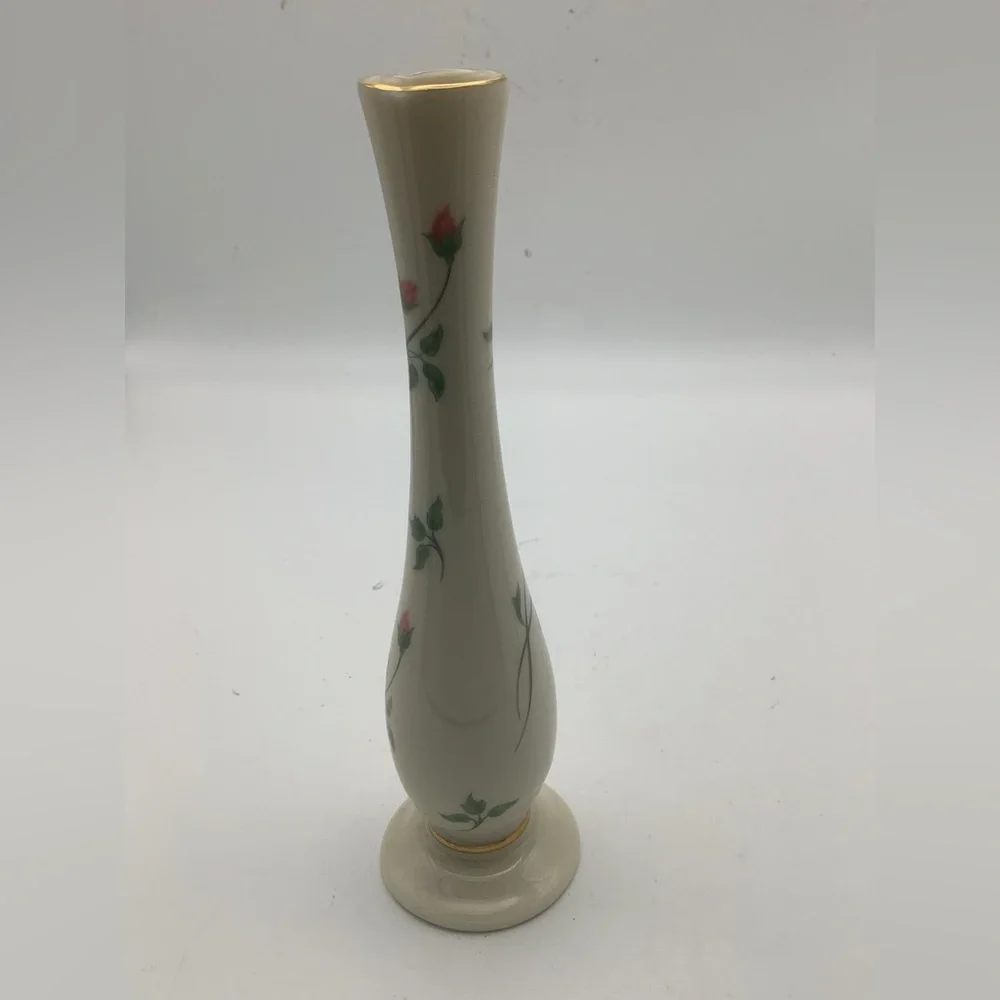 Lenox Rose Manor Cream Vase with Red and Green Floral Design